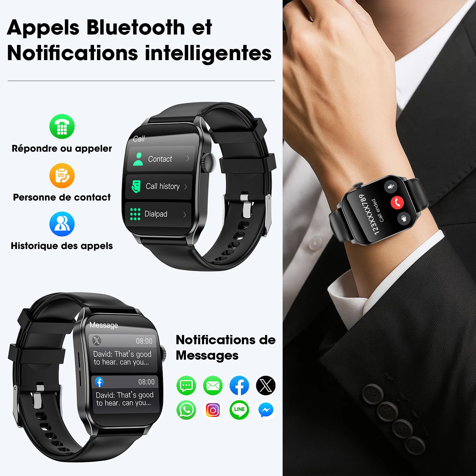 Smartwatch Uomo Donna, 1,91"Schermo Curvo HD Orologio, Chiamate Bluetooth, Sportwatch con 100+ Modalità Sportive, Cardiofrequenzimetro/Monitoraggio sonno/Contapassi, Impermeabile IP67 con Android IOS