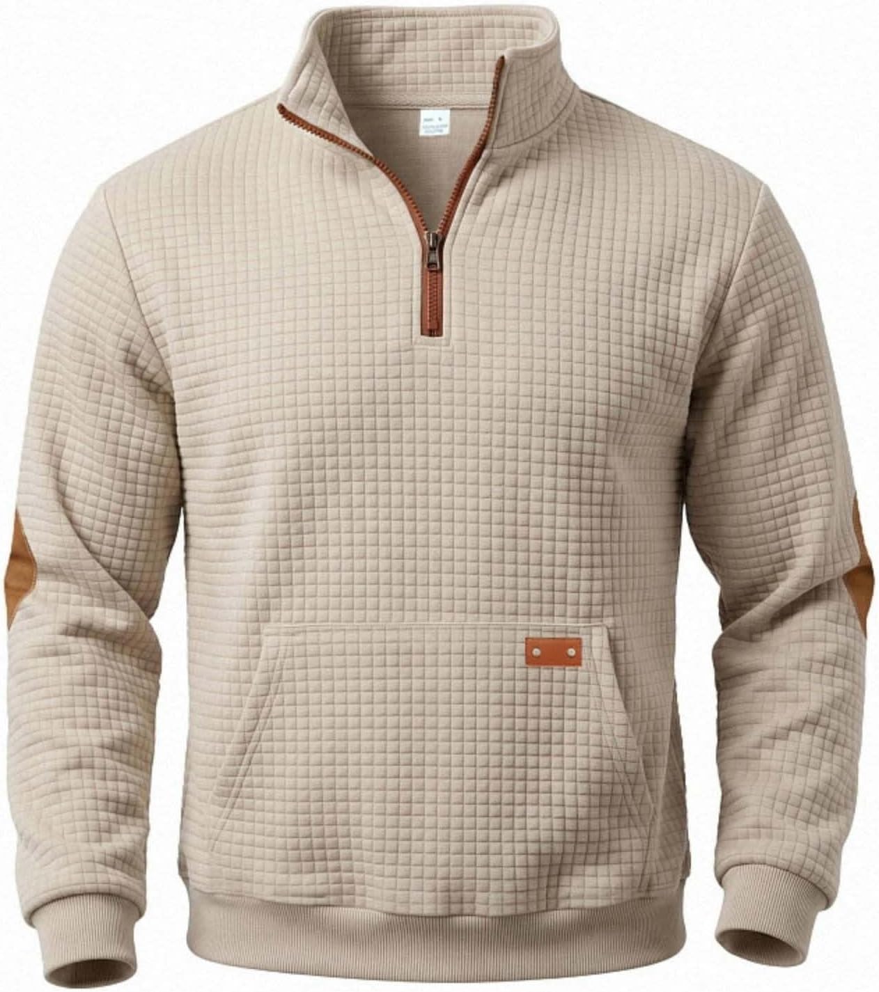 Mens Quarter Zip Quilted Sweatshirt Large Pocket Casual Pullover