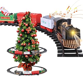 ONTHEGO Christmas Train Set,Train Toy Set Track Suspend Under/Around Xmas Tree,Electric Train Toy with Lights Sound Locomotive Santa Claus Cargo Car, Christmas Train for 3 4 5 6 7 8 Year Old Kids
