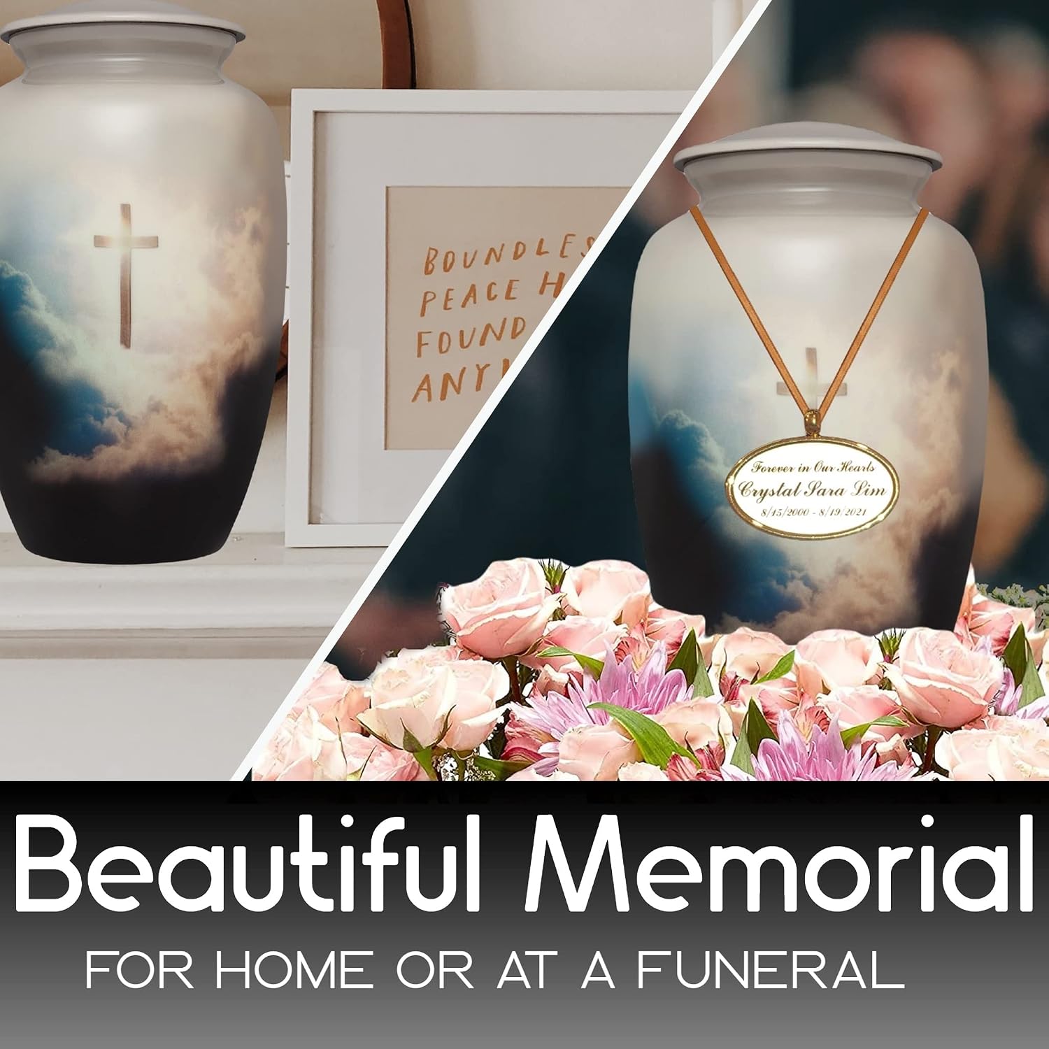 Extra Large Urn - up to 350 pounds - Cross in Sky Cremation urn for Memorial, Funeral or Burial for Human Ashes - Extra Large Size 13 inches in Heigh