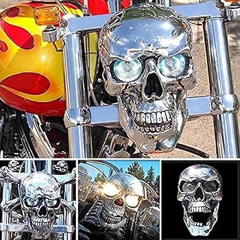 Motorcycle Skull Headlight - Skull Headlight At The Real Headlight, Motorcycle Skull Lamp | Retro Resin Chrome Skull Headlights Motorcycle Skull Front