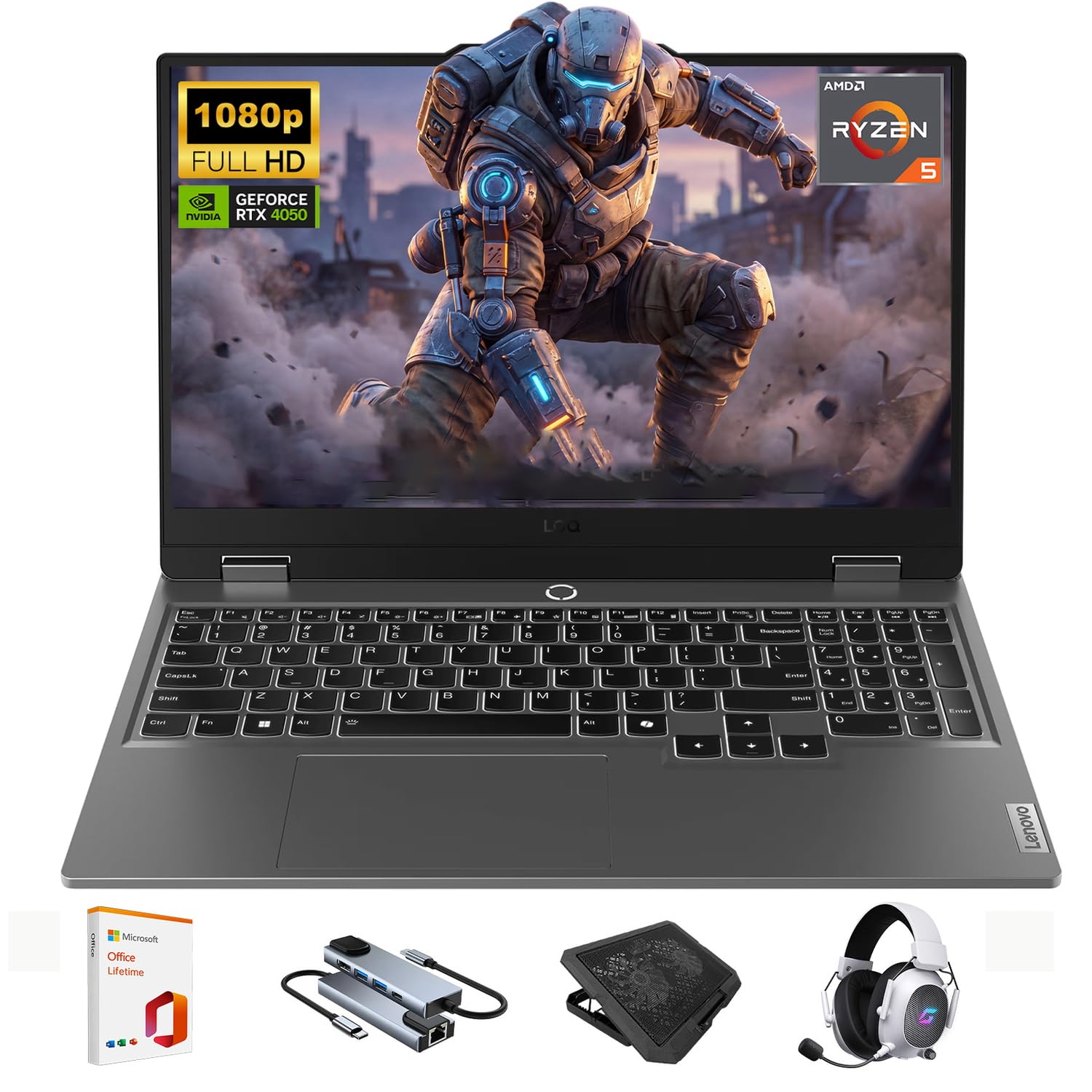 Lenovo LOQ 15.6" Gaming Laptop, FHD 144Hz Display, GeForce RTX 4050, AMD Ryzen 5 7235HS, 32GB DDR5 RAM, 1TB SSD, AI Engine+, Backlit KB,w/Lifetime