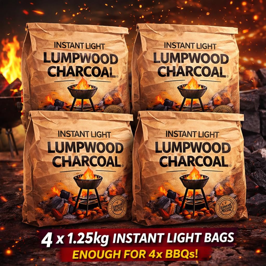 4 x 1.25kg Bags (5kg) Premium Instant Light BBQ Charcoal, Bags of Instant Barbecue Lumpwood Charcoal (2x Twin Packs) — view 5
