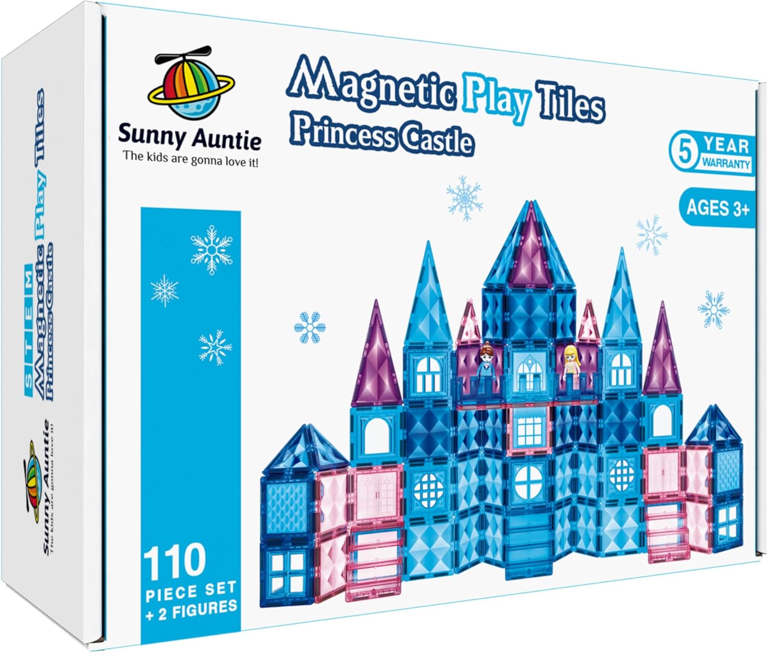Princess Castle Magnetic Tiles 110 PCS, Zippered Carrying Case + 2 Dolls Gift Included, Magnetic Blocks, Toys for Girls, 3 4 5 6 7 8 Year Olds Birthday Gift Ideas for Girls