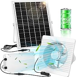 Solar Exhaust Fan with 24000mAh Battery, 25W 8" Solar Powered Fan for Run Day/Night Use, 3200 RPM High-Speed Low Noise Waterproof Ventilation Fan for Chicken Coops, Greenhouses, Garages & Sheds