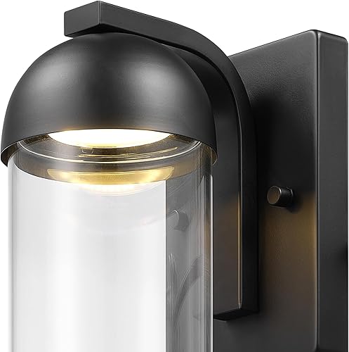 Miniatura 5 de Globe Electric 60000023 Aplique de pared LED integrado de 12 W, negro mate, pantalla de vidrio transparente, iluminación exterior moderna,