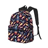 DXITROMI Travel Laptop Backpack for Men Women - 17L Water Resistant Lightweight Beach Backpack with Laptop Compartment, Space Cartoon Spaceship Print Travel Bag with Adjustable Carry Straps