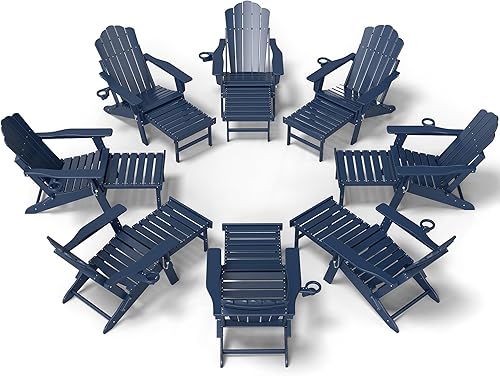 Miniatura 12 de FOOWIN Adirondack - Silla Adirondack con otomana retráctil, silla Adirondack plegable ajustable de polietileno de alta densidad con bandejas 4 en 1