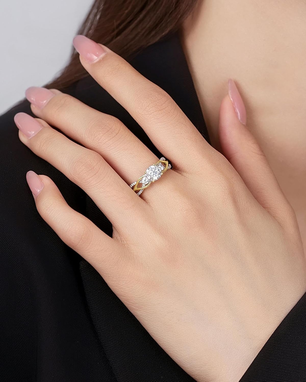 Moissanite Promise Rings for Her, 1-2CT Twisted Engagement Rings for Women