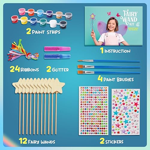 Miniatura 5 de Gamerside - Juego de 12 varitas de madera para princesa, kit de varitas de hadas que incluye varitas de hadas, calcomanías de gemas, pintura y