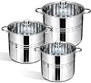 6 Pcs Stainless Steel Stockpot Set with Glass Lids – Heavy Duty Induction Cooking Pots (16.2L, 13.5L, 11.1L) | Large Soup & Stew Pots for Kitchen, Catering, and Home Cooking Cookware Set