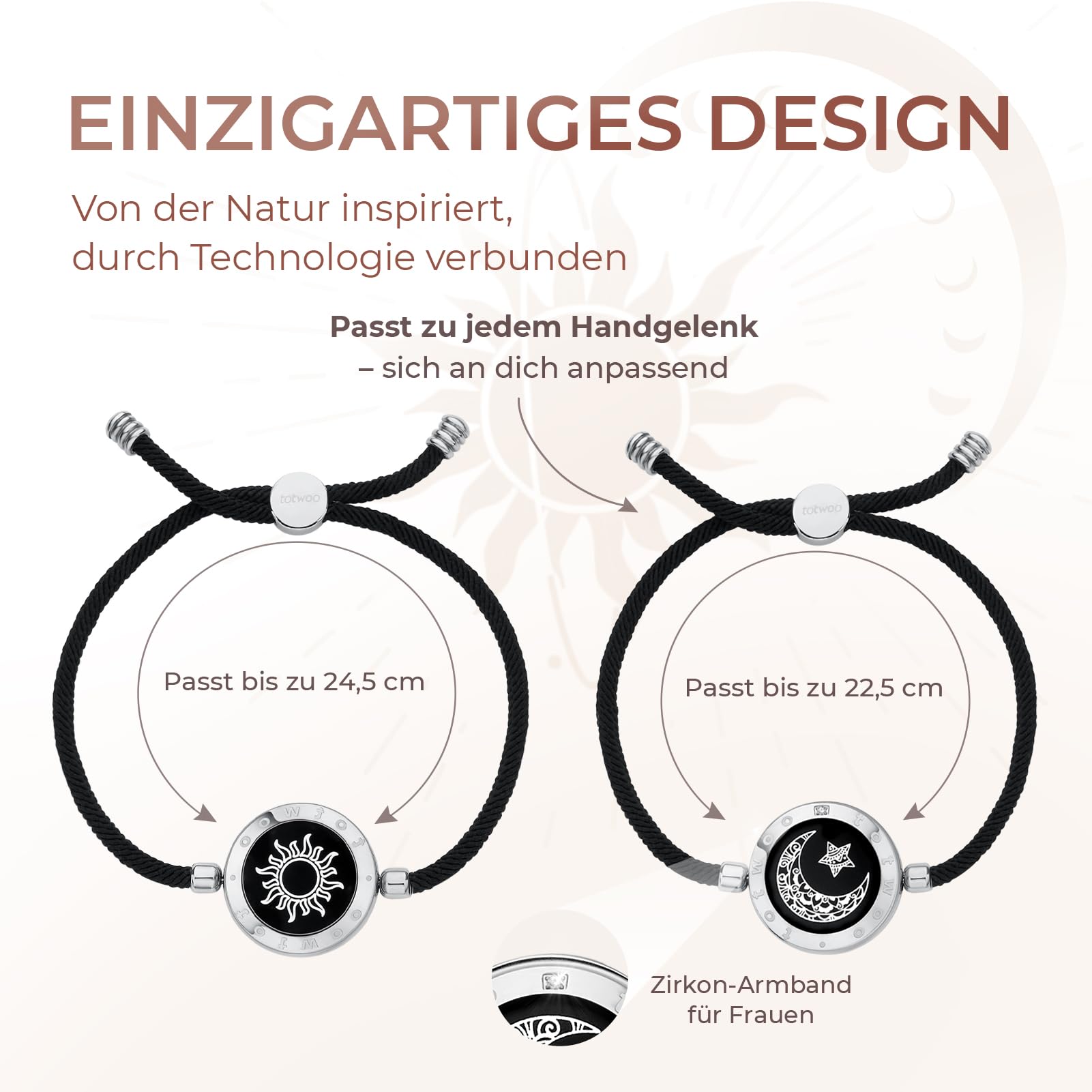 TOTWOO Bracciali per Coppie con Collegamento Bluetooth Uno a Uno tramite App, Luci e Vibrazione al Tocco – Regalo Romantico per San Valentino e Relazioni a Distanza in Acciaio Inossidabile 316L