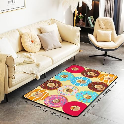 Miniatura 3 de Capybara - Alfombra decorativa de 5 x 7 pies para niños y niñas, diseño de donas, animales kawaii, encantador, para sala de estar, decoración de