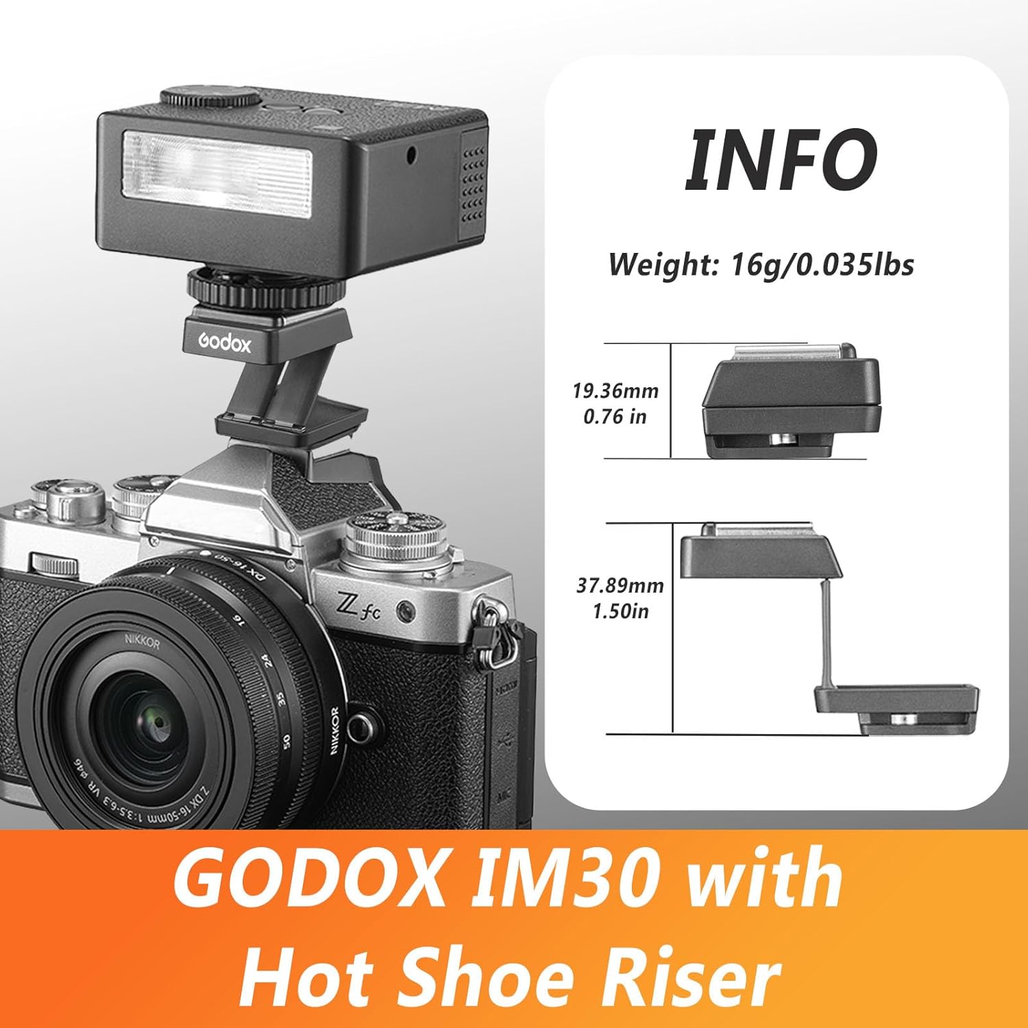 GODOX IM30 Mini Flash with FS-R Riser GN15 S1/S2 - Camera Flash GN 15, 7 Power Levels, IM30 Mini Manual Flash for Sony zv1/Sony zve10/Ricoh gr3/Fuji f1-230/Canon 6500K±200K/3.6S Recycle