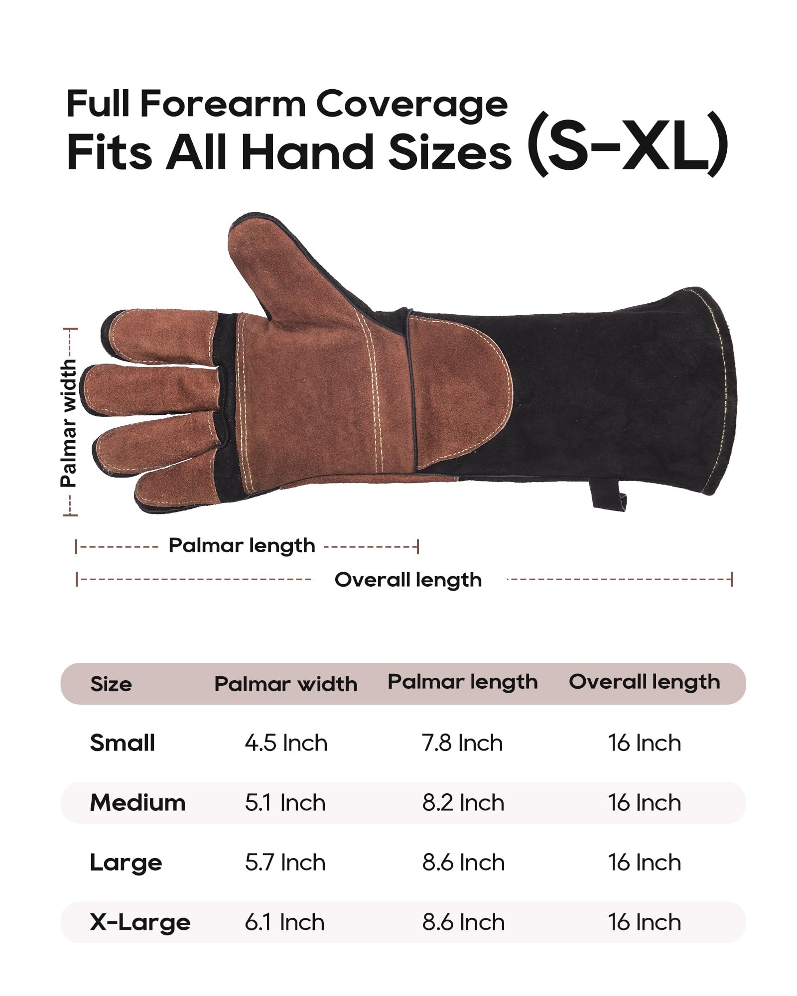 TOPDC Guantes de soldadura de cuero reforzado resistentes al calor y al fuego de 16 pulgadas, resistentes al fuego con costuras de Kevlar para Mig, Tig, Stick, Forge, barbacoa, parrilla, horno
