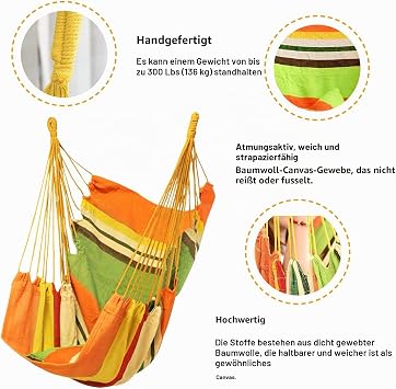 Premium Outdoor Hammock - Lightweight Hammock for Beach Garden & Balcony - Perfect as Camping Accessories & Hammock for Holiday Siesta & Leisure (Without Cushion Orange Colour)