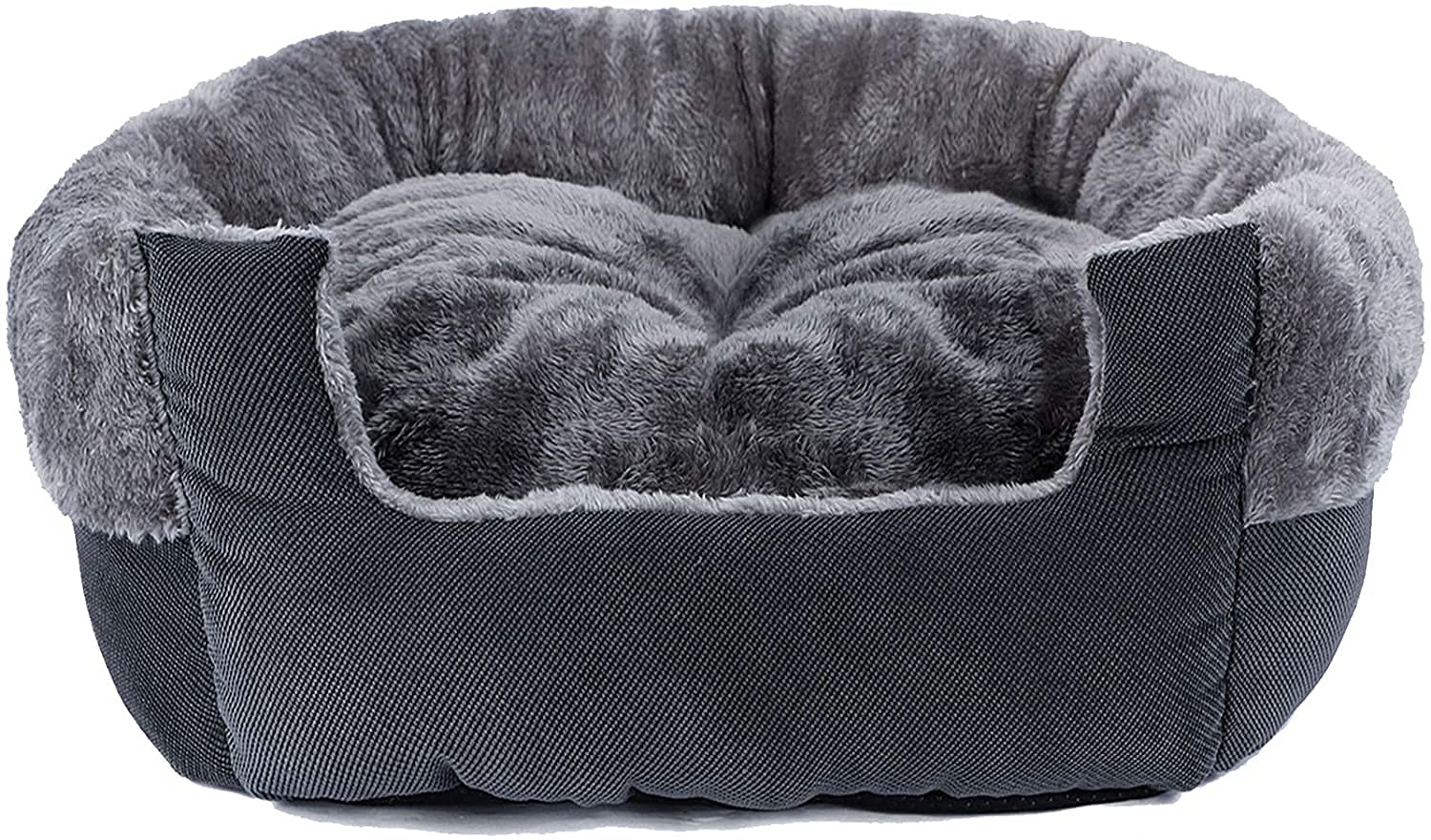 Fluffy's Dog Beds for Dogs & Cat Beds for Indoor Cats, Machine Washable Soft & Plush Calming Dog Bed, Round Pet Beds for Indoor Cats, Warming & Cooling Bed (Medium Grey)