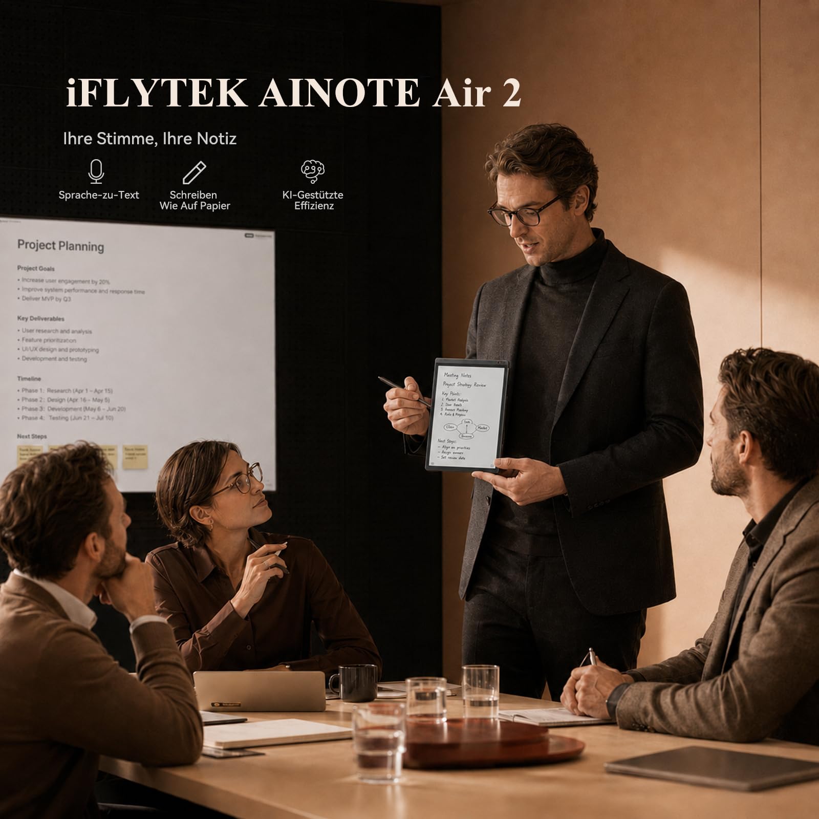 AINOTE Air 2 mit Hülle, 20,8 cm (8,2 Zoll) AI-Note-Taking-Tablet mit 24 Stufen einstellbarem Licht, elektronisches Notizbuch mit Stift, Sprach-zu-Text-Transkription, mehrsprachige