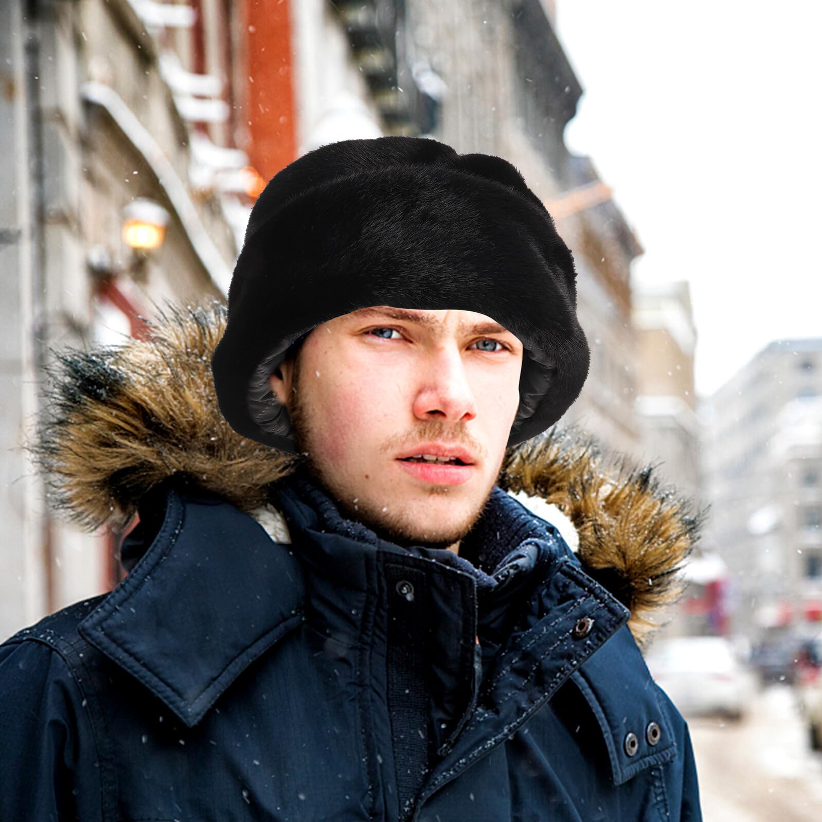 UPKOCH Gorro Ruso de Piel Sintética Negro M para Hombre, Invierno