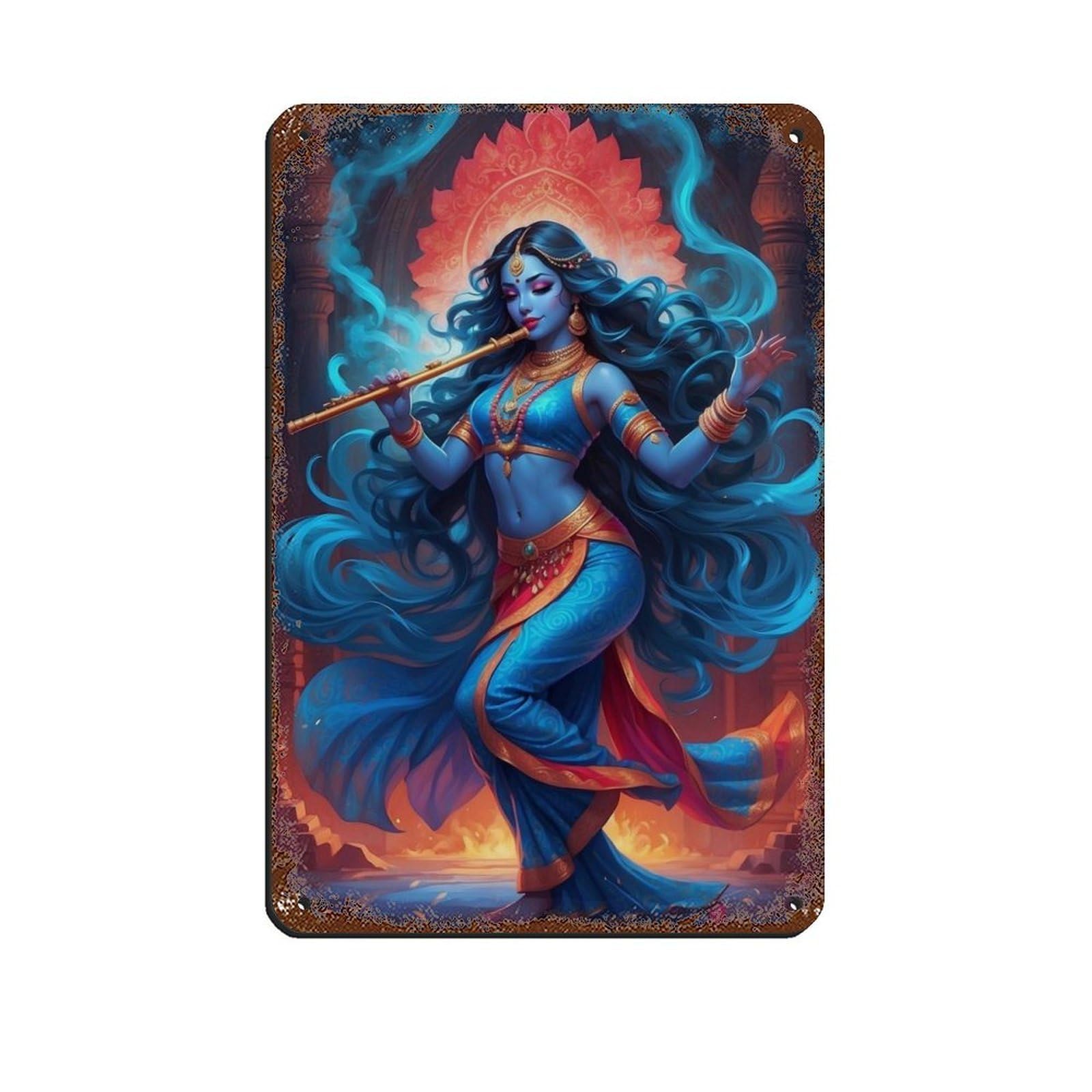Hindu God Krishna Art Tin Sign Vintage Metal Pub Club Cafe Bar Home Wall Art Decoration Poster Retro 8x12inch(20x30cm)