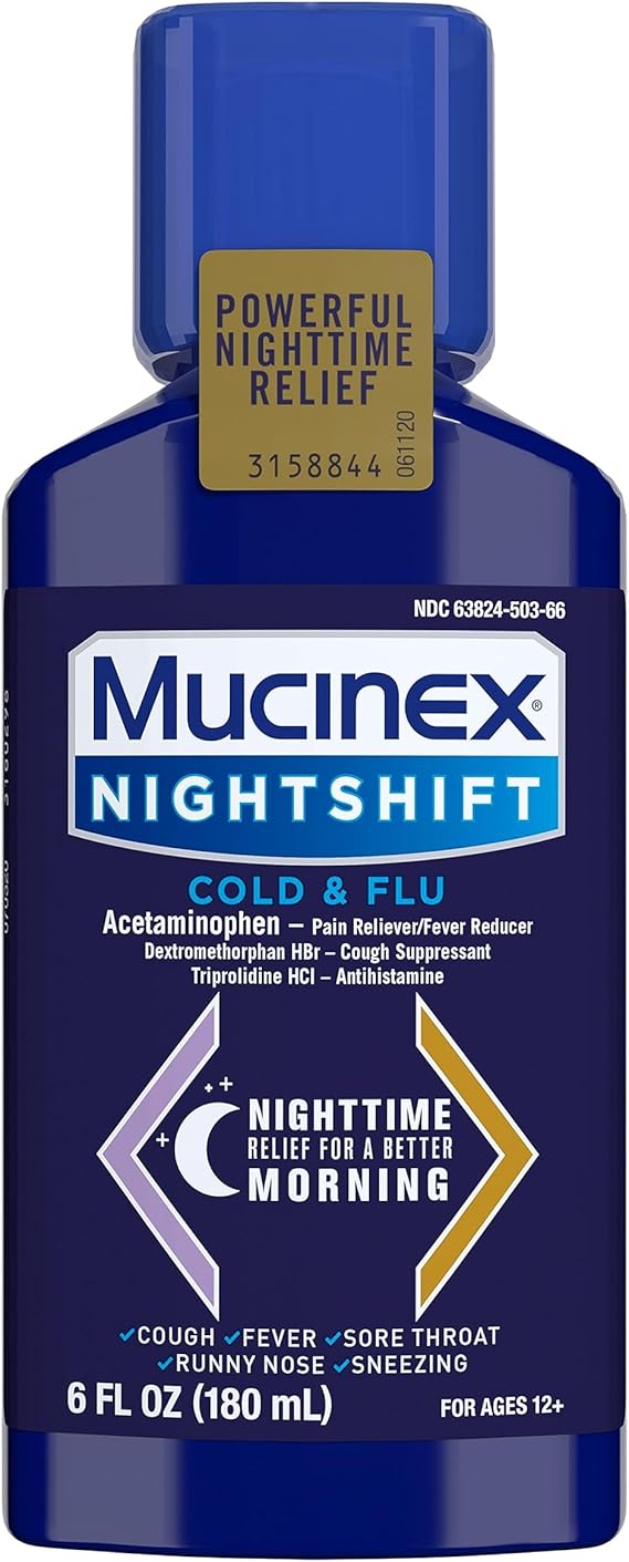 Buy Mucinex Nightshift Cold & Flu Liquid That Relieves Fever/Sneezing/Sore Throat/Runny Nose and&hellip;