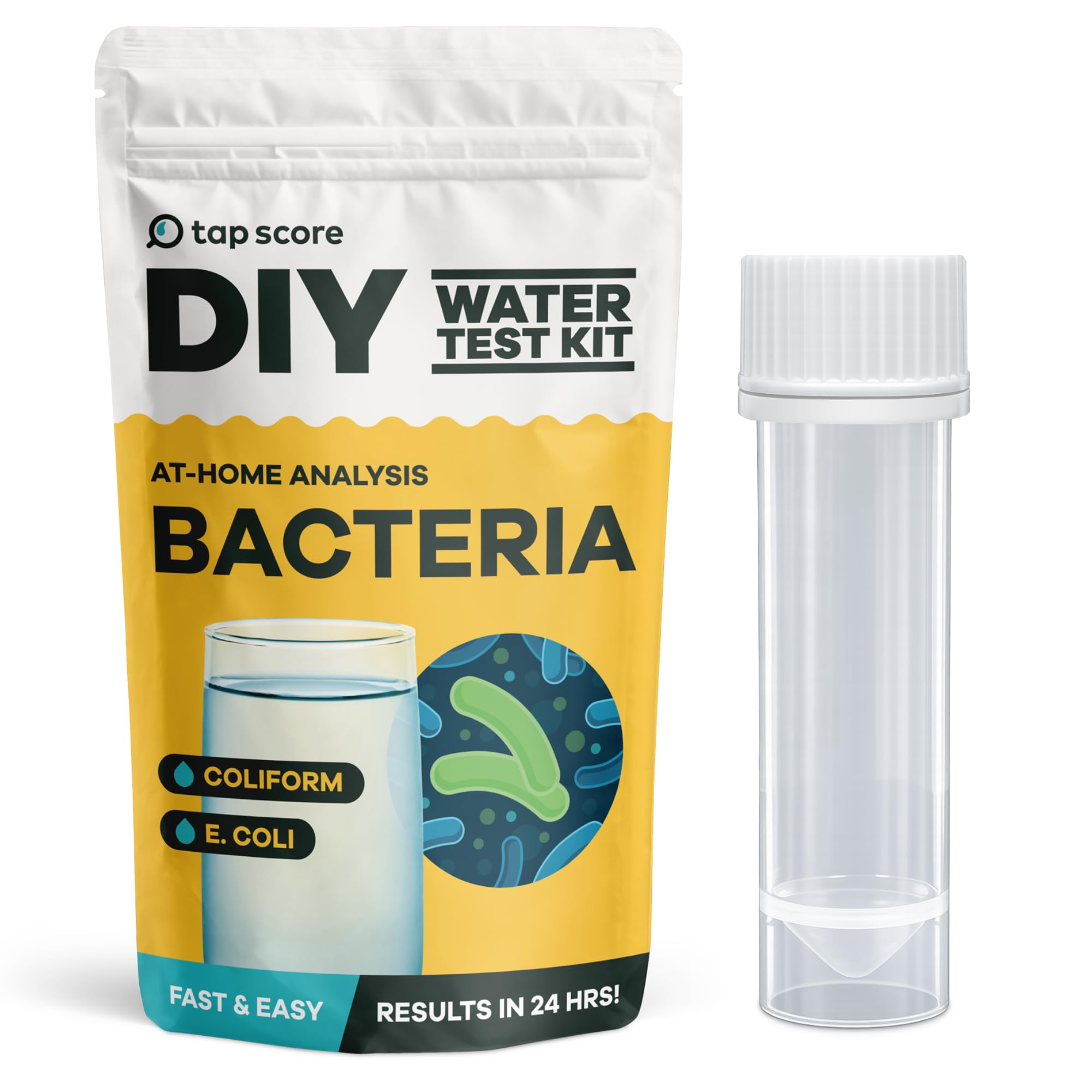 Tap Score DIY Bacteria Water Test Kit | at-Home Coliform & E. coli Detection | Results in Under 24 Hours | for Well or Drinking Water | Easy-to-Use Drinking Water Test (1 Pack)