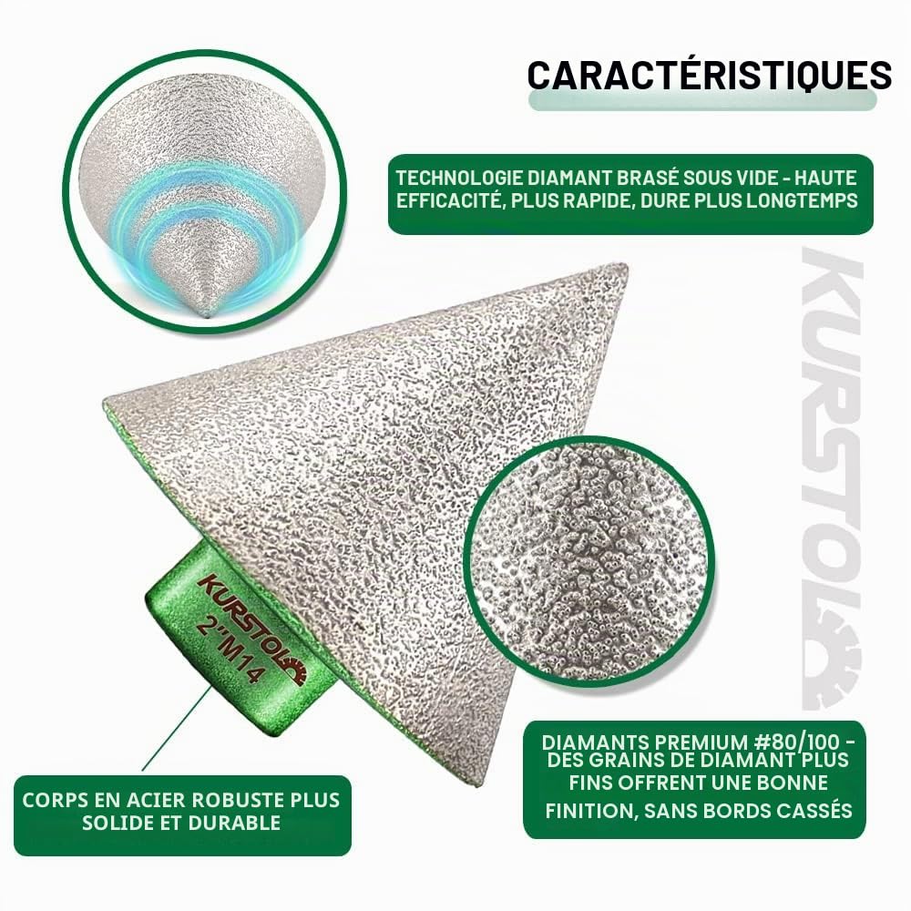 Fraise à chanfreiner diamantée pour carrelage - 50 mm x M14 - Élargissement de trous existants en granit, marbre et porcelaine