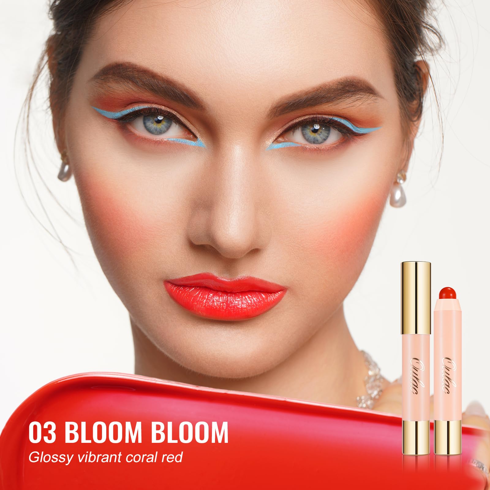 Oulac Red Lipstick - Lipstain and Blush Duo, Tinted Lip Balm, Moisturising and Nourishing, Glossy Finish, Vegan, Bloom Bloom(03)