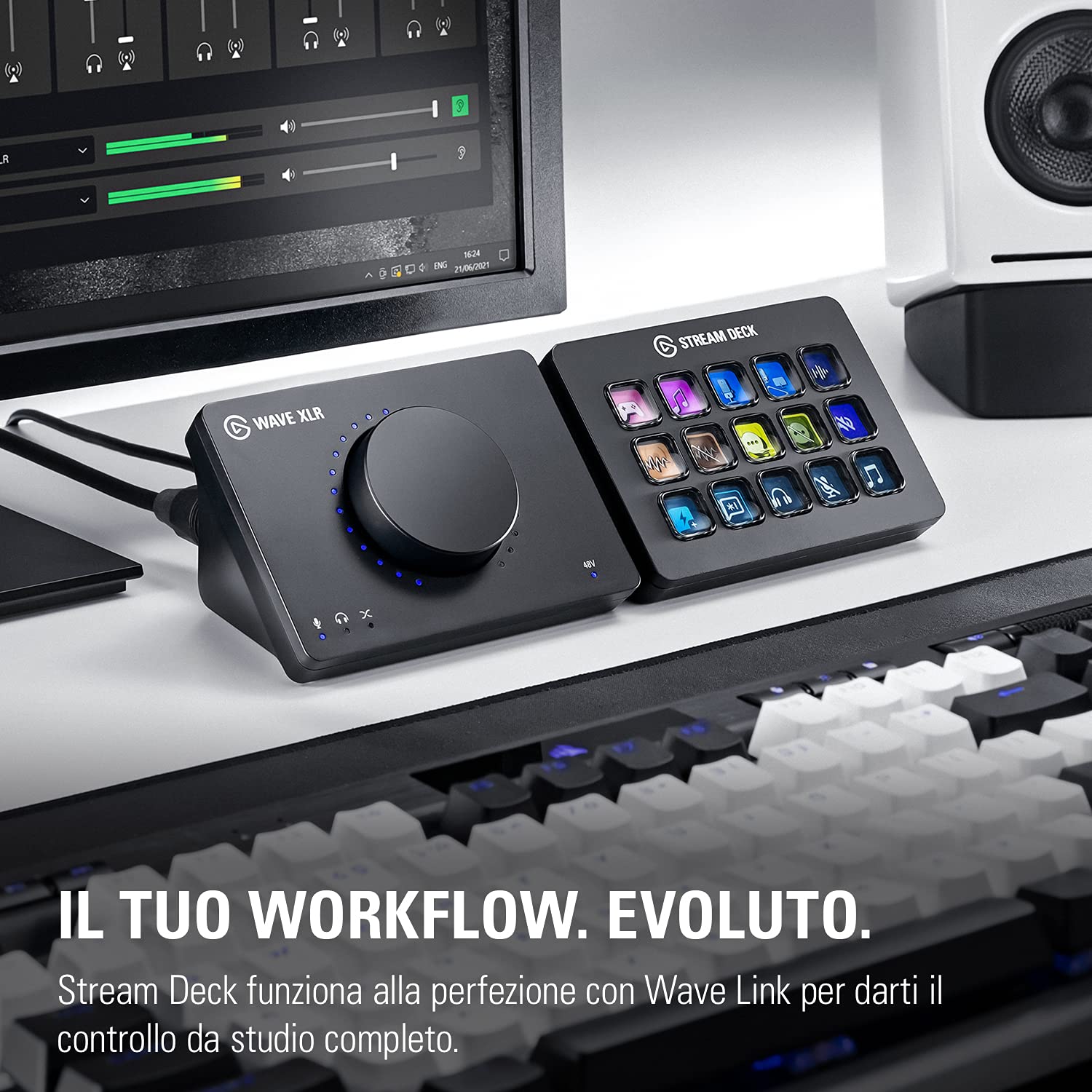 Elgato Wave XLR – interfaccia microfono, XLR/USB-C, anti-clipping, preamplificatore 75 dB, alimentazione phantom, monitor diretto, touch mute, app per il mixaggio digitale di Wave Link