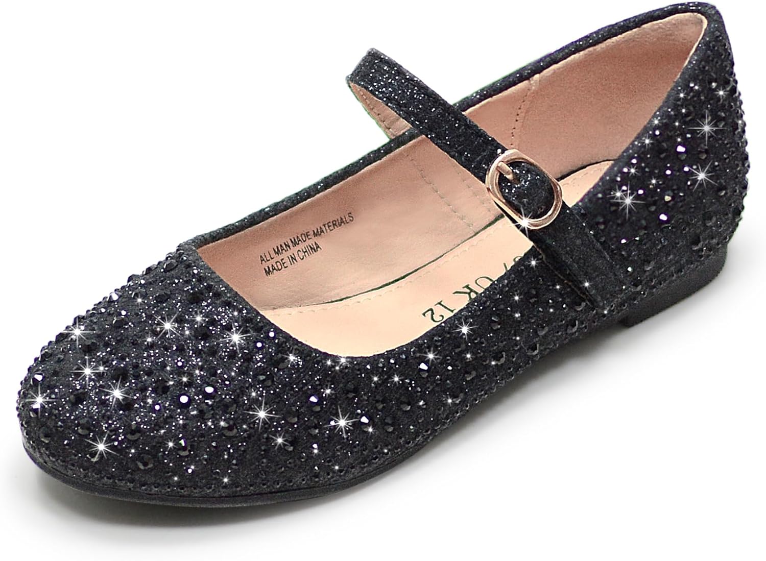FLYFUPPY Girls Dress Shoes Sparkle Mary Jane Ballet Flats with Rhinestone Princess Flower Wedding Shoes