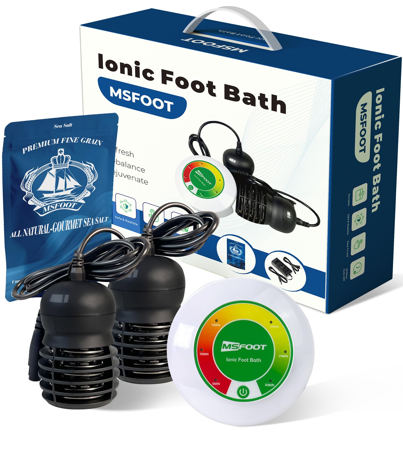 Upgraded Portable Ionic Foot Detox Machine, Home Foot Spa for Toxin Cleansing, Equipped with 2 Arrays and Detox Sea Salt