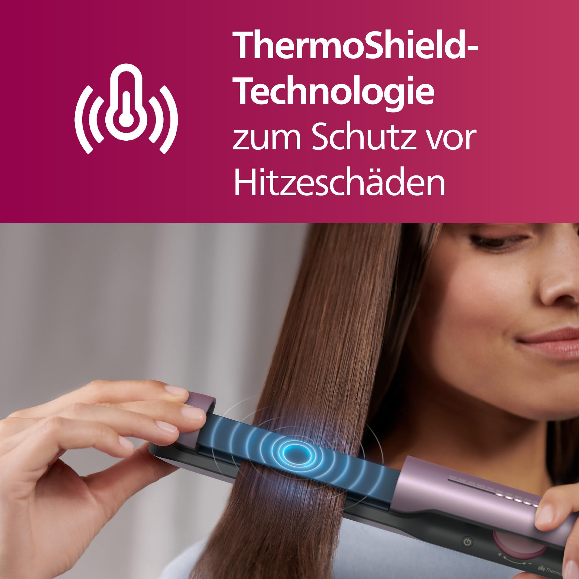 Philips Haarglätter 5000 Series, ThermoShield Technologie, Ionisierungsfunktion, Keramikplatten mit Arganöl, Hellrosa, Modell BHS530/00