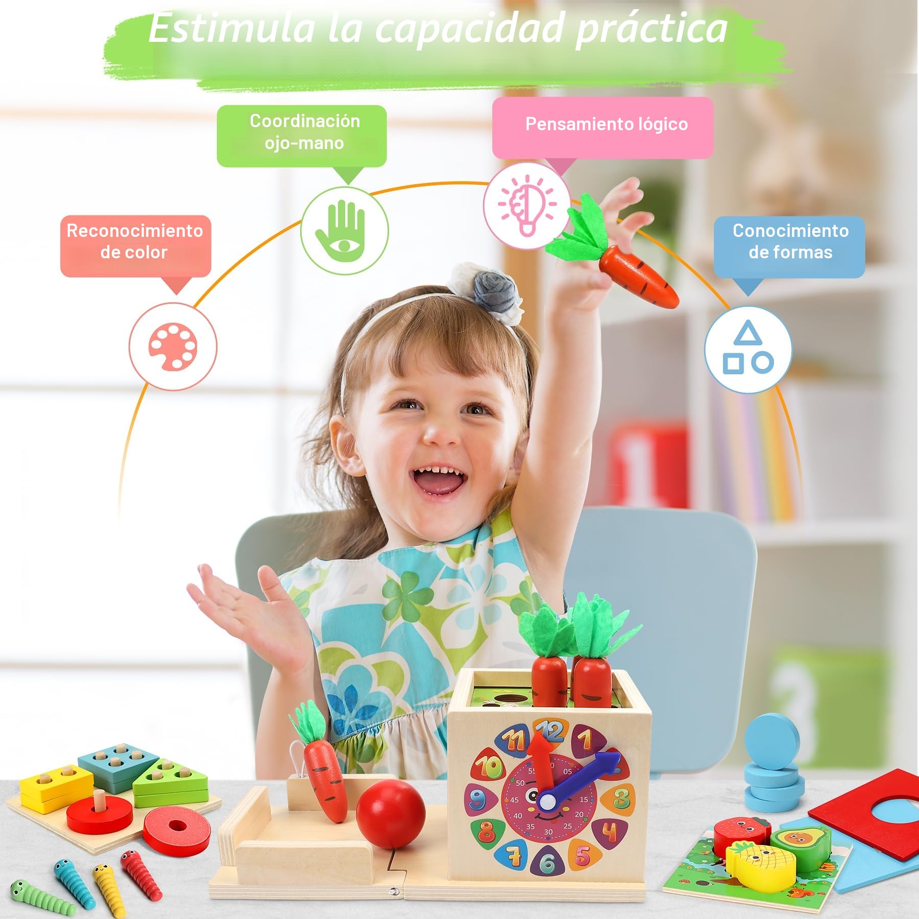 COOLJOY Juguetes Niños 2 3 4 años | Cubo de Actividades de Madera para Bebés | 8-IN-1 Educativo Juguetes Montessori 2 3 4 años | Stem Regalo para Niños Niñas