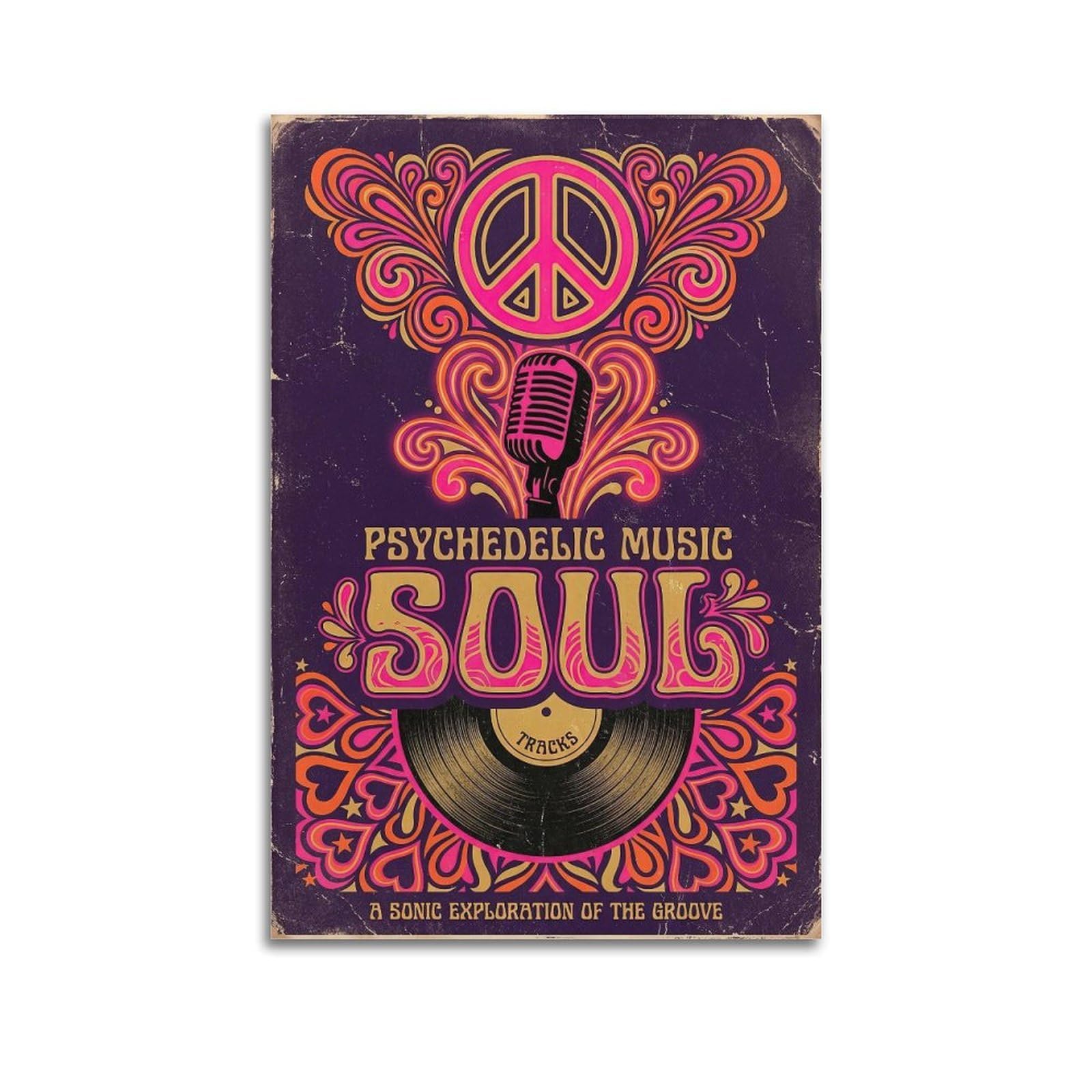 Okngb Unframe-Style Vintage Retro Psychedelic Music Poster 70S Hippie Aesthetic Decorative Painting Canvas Art Picture 20X30inch(50X75cm)