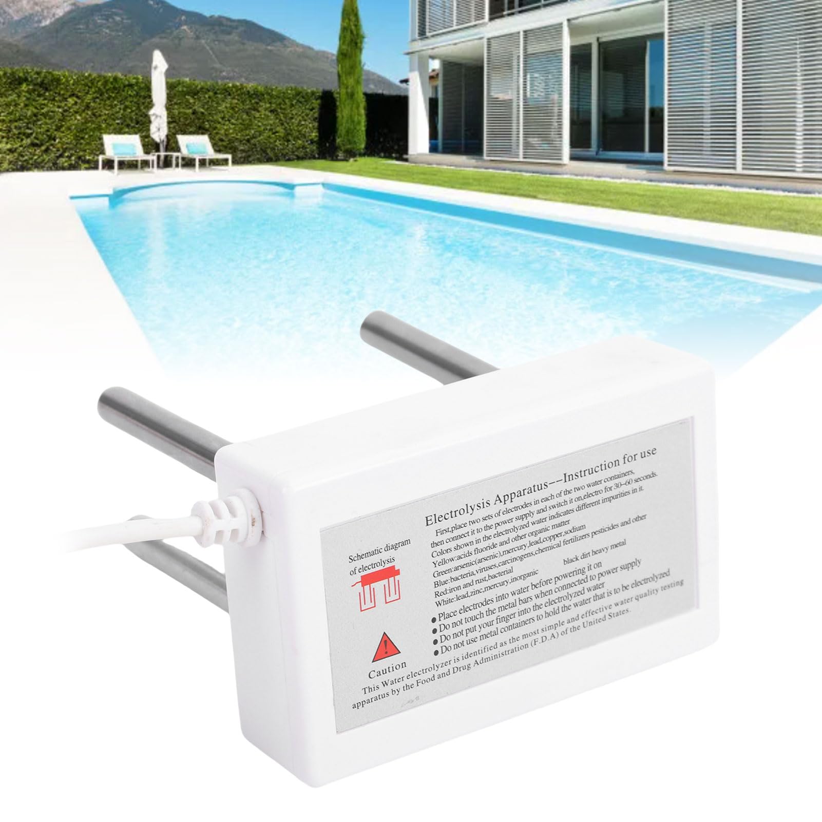 Bewinner Electrolizador de Calidad del Agua para el Hogar, Herramienta Portátil de Electrólisis TDS con Barra de Hierro, Analizador de Pureza de Agua Rápido y Preciso para Grifo, (Enchufe europeo