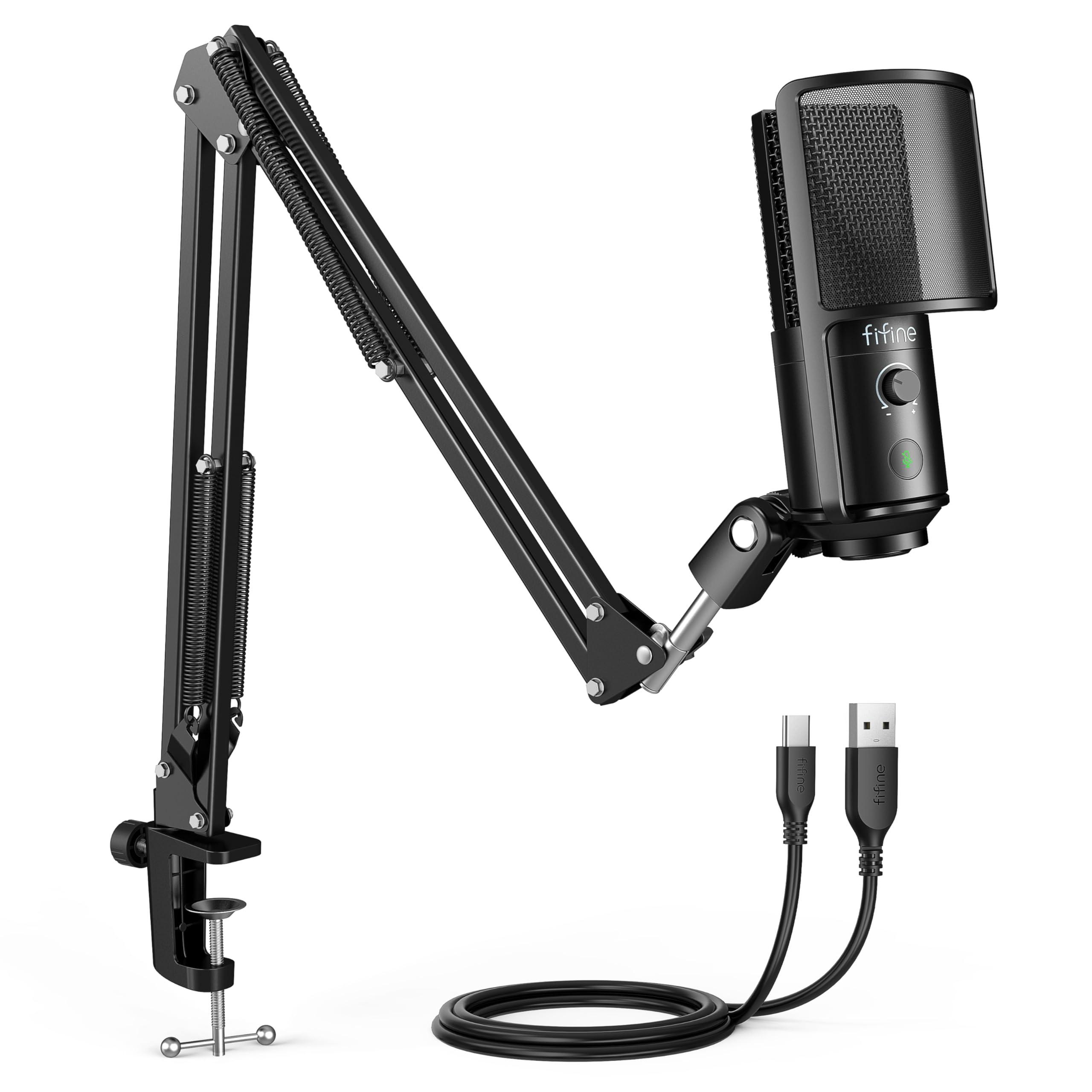 FIFINE USB Microphone Kit with Mute Button, Podcast Microphone with Boom Arm Stand for PC Computer, Studio Condenser Mic for Streaming Recording Vocal VoiceOver-T669PRO1