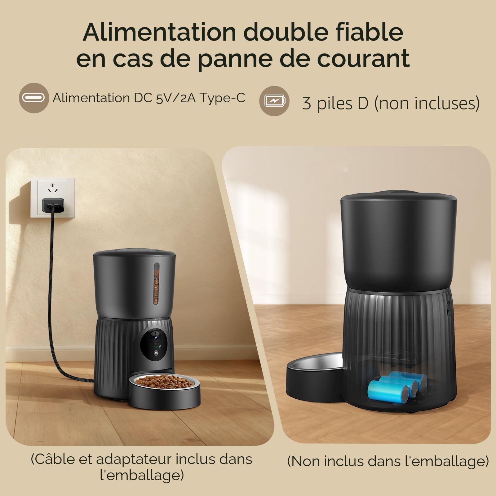 Faroro Distributeur Croquettes Chat Automatique, Caméra HD 1080P avec Vision Nocturne, 5G WiFi Mangeoire pour Chat/Chien avec Audio Bidirectionnel, APP, Caméra Basculante et Double Alimentation