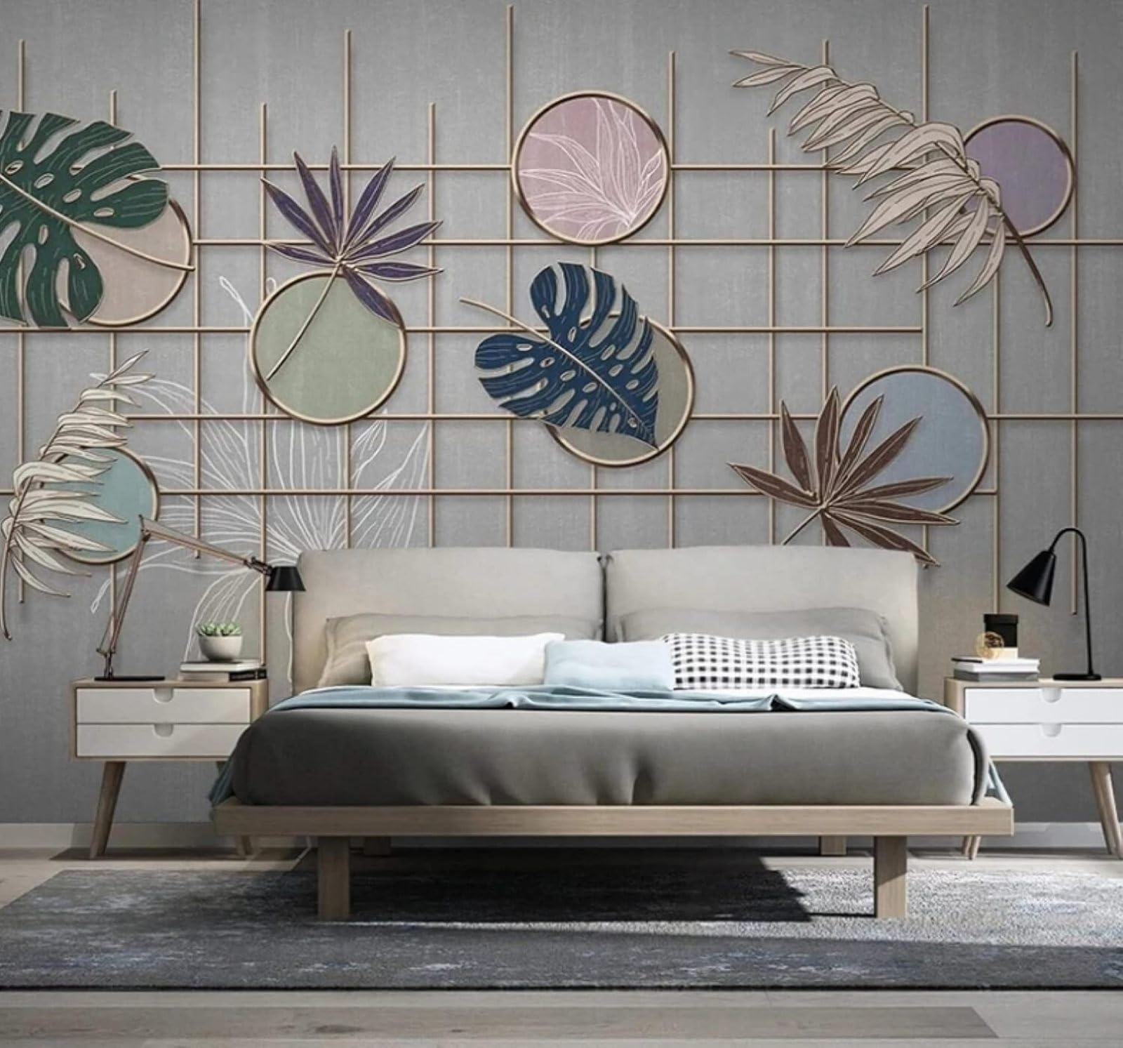 XLMING Creative Geometric Grid Plants Leaves 3D Wallpaper Luxury Home Dining Decor Paste Sofa Living Room The Wall for Bedroom Mural-430cm×300cm