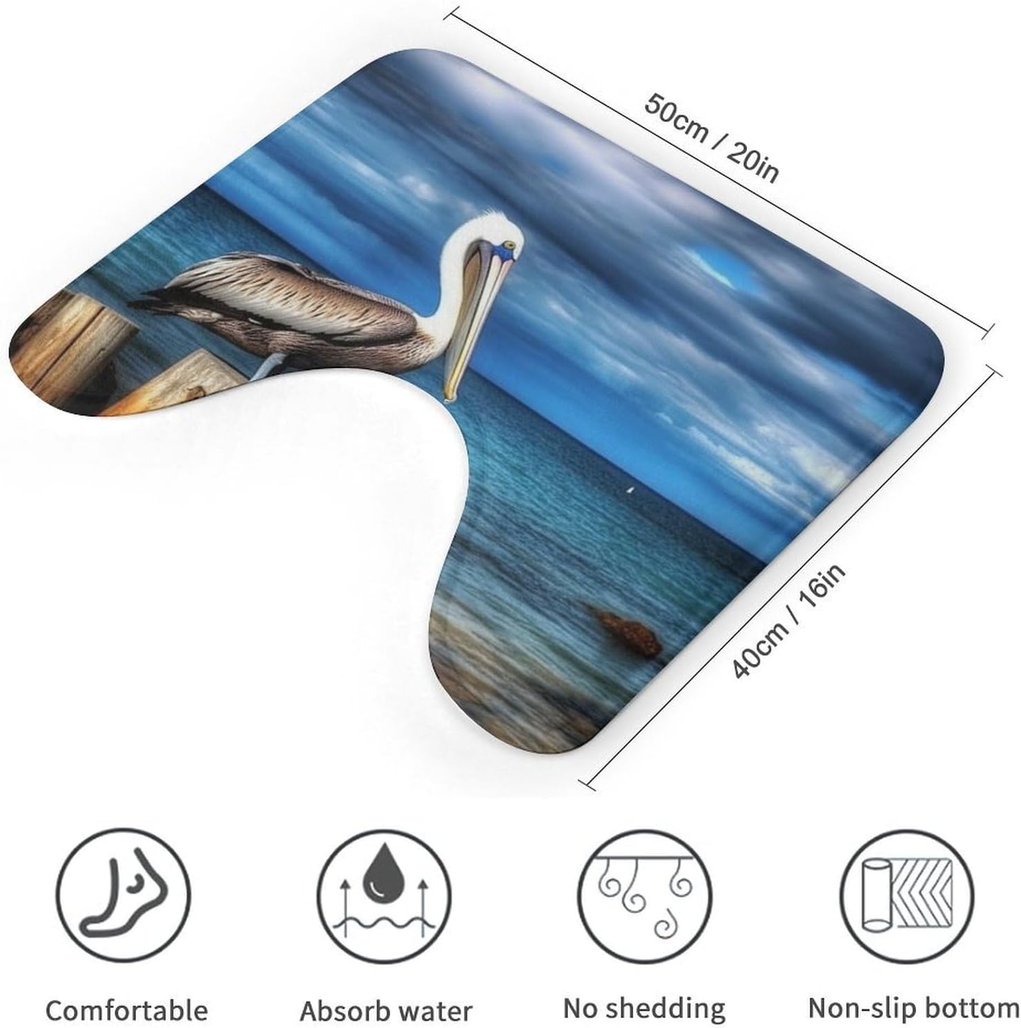 Pelican Bird U-Shaped Toilet Rug Absorbent Bathroom Mat image 3