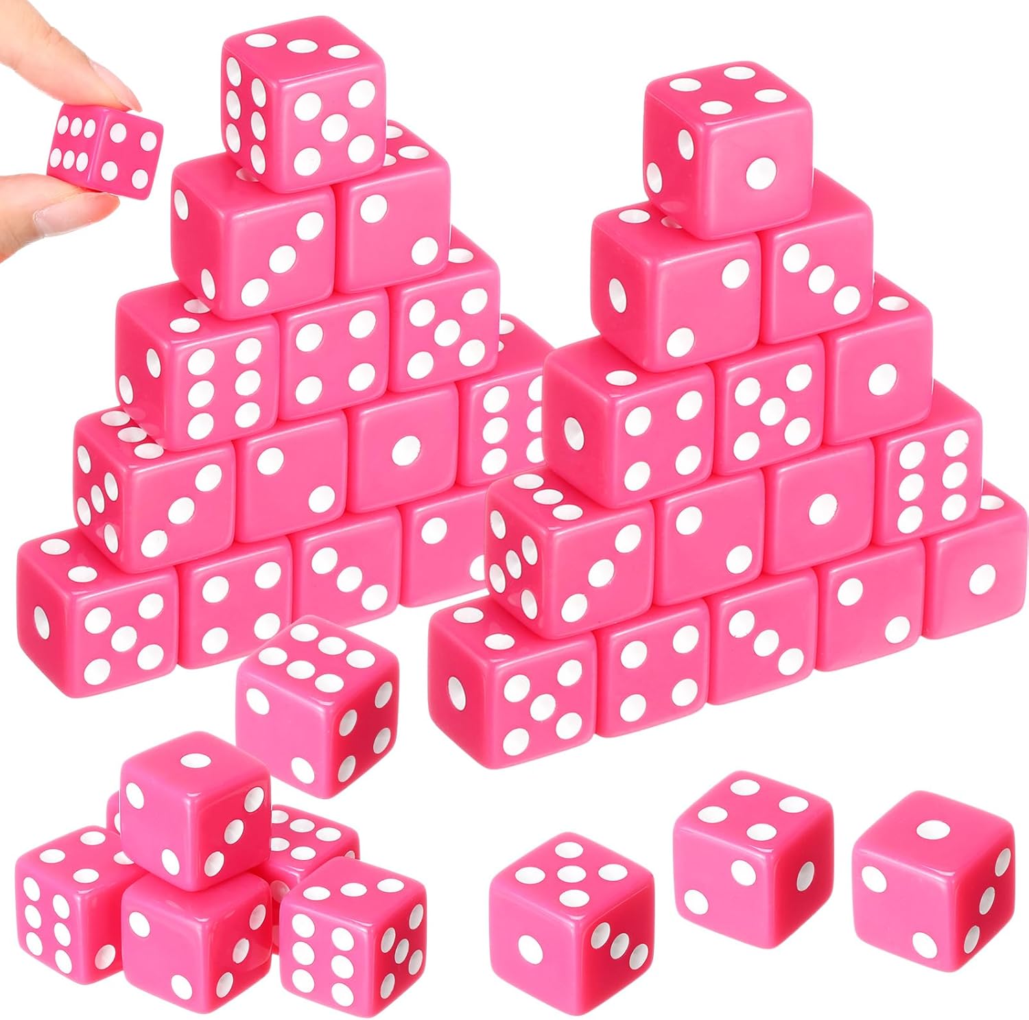 Poen 30 Pcs Dice Set Opaque 16mm Dice Casino Theme Party with White Pips for Game Party Family Board Games(Hot Pink)