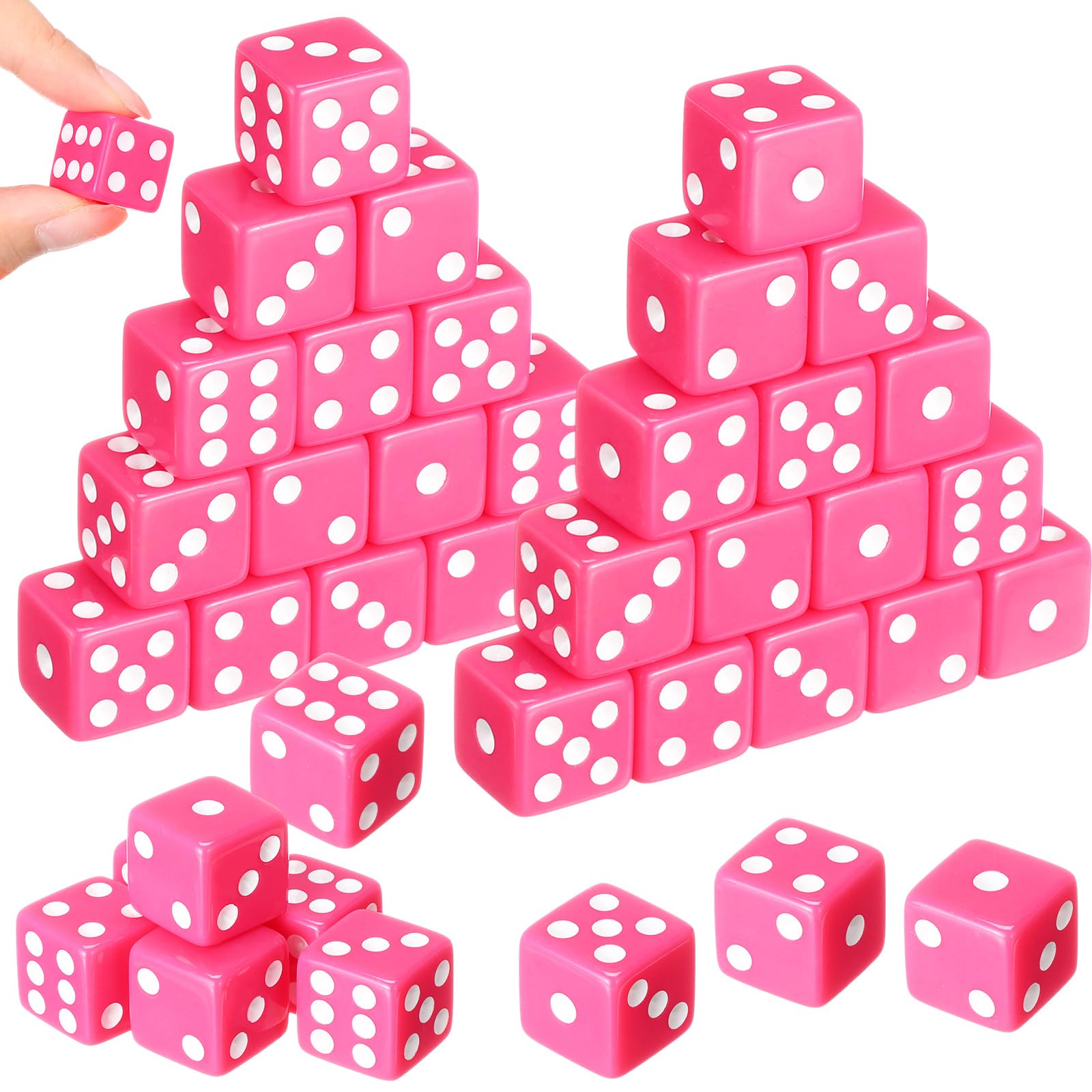 Poen Juego de 30 dados de color rosa intenso opacos de 16 mm para fiesta temática de casino, cuboide rosa con piñas blancas para juegos de mesa familiares