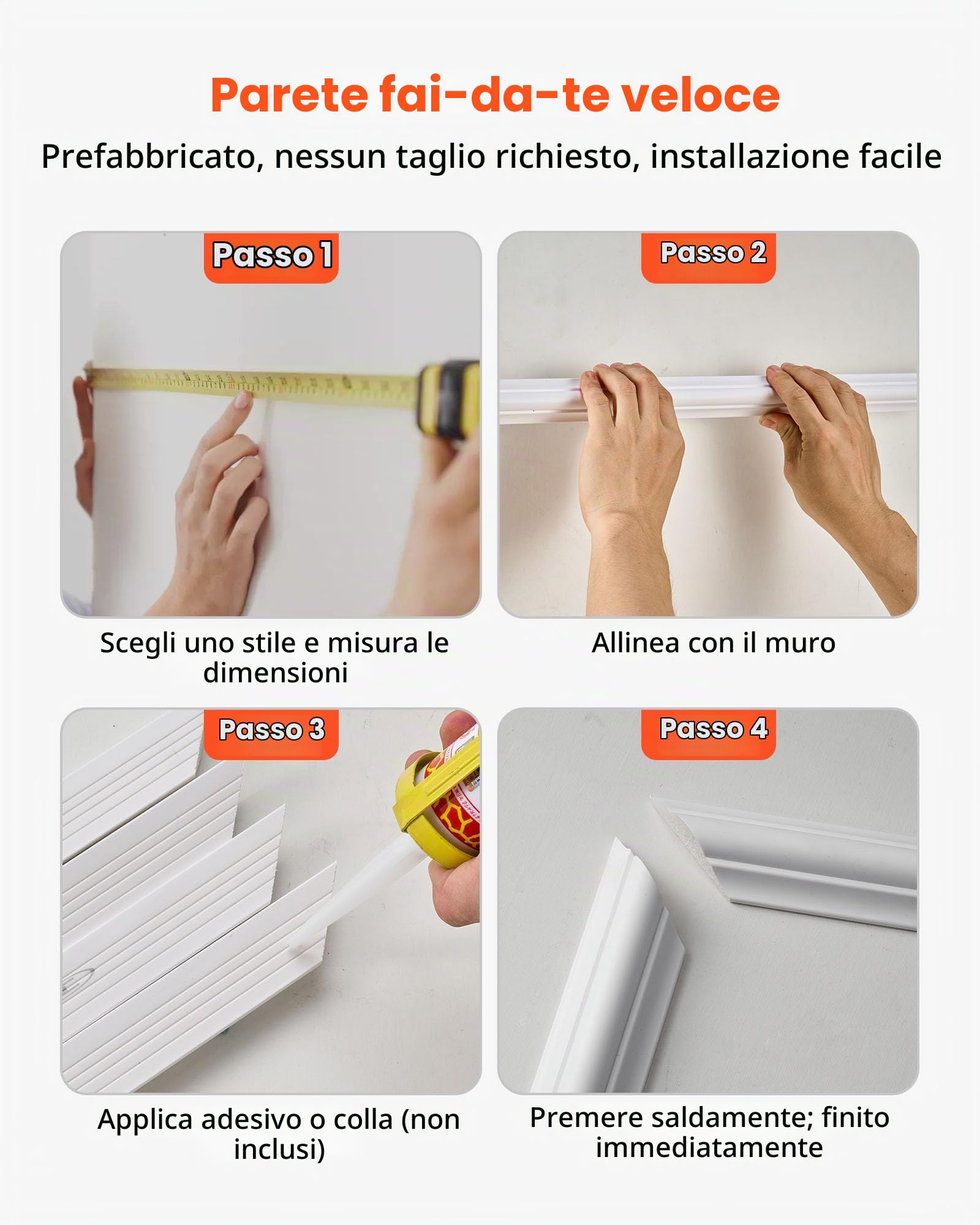 VEVOR Modanature per Pareti Confezione da 3, Pannelli per Rivestimento, Polistirene Leggero Verniciabile Facile da Installare, Profilo Largo Impermeabile per Interni Soggiorno, Camera da Letto