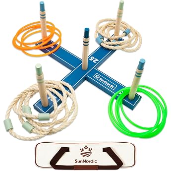 SunNordic Wooden Ring Toss Game Set Beach Game for Kids, Adults and the Whole Family Includes Throw Rings and Carry Bag Ideal