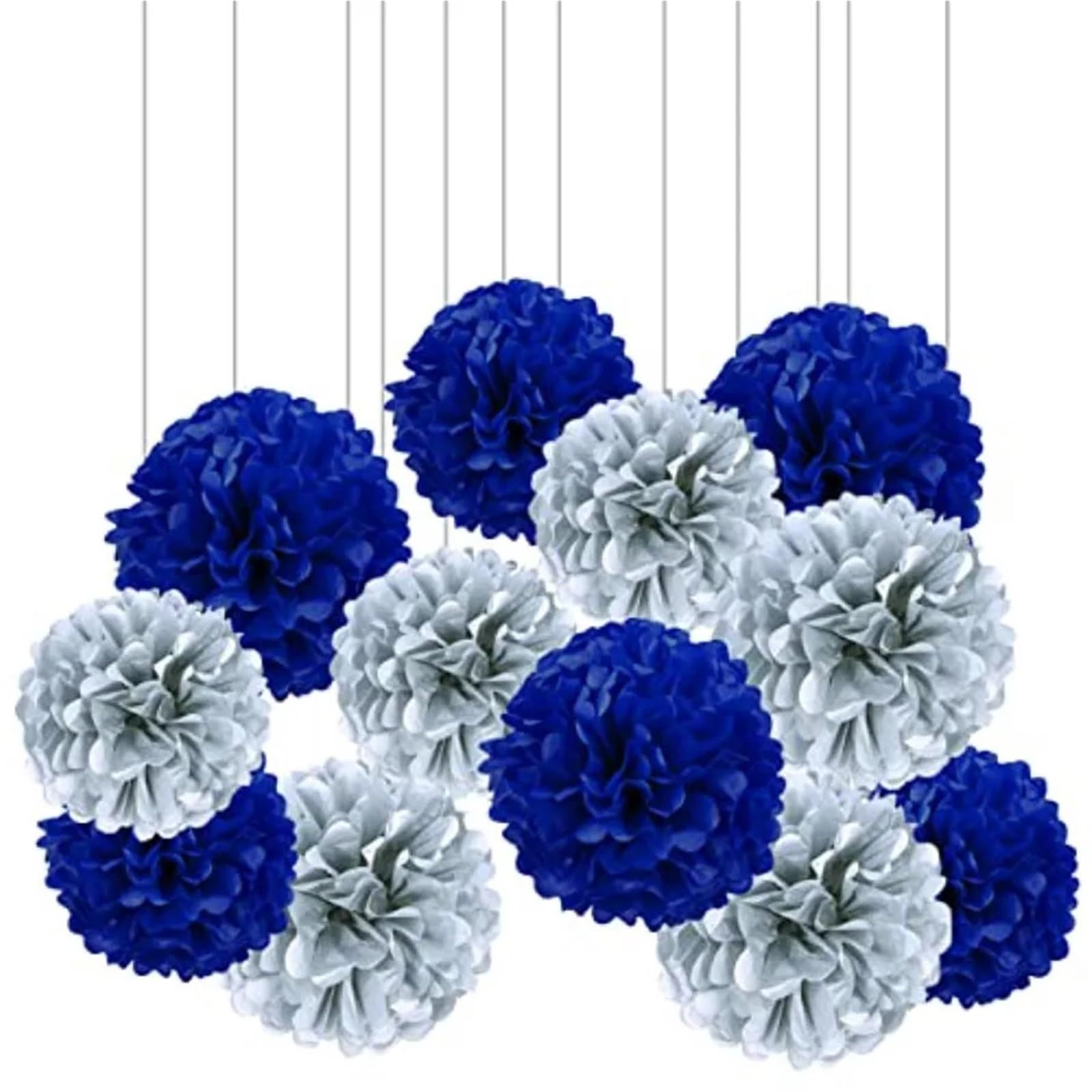 Pompones De Papel 12 Pompones De Papel De Seda for Colgar Bolas De Flores for Decoración De Fiesta De 10 Y 12 Pulgadas(SilverBlue)
