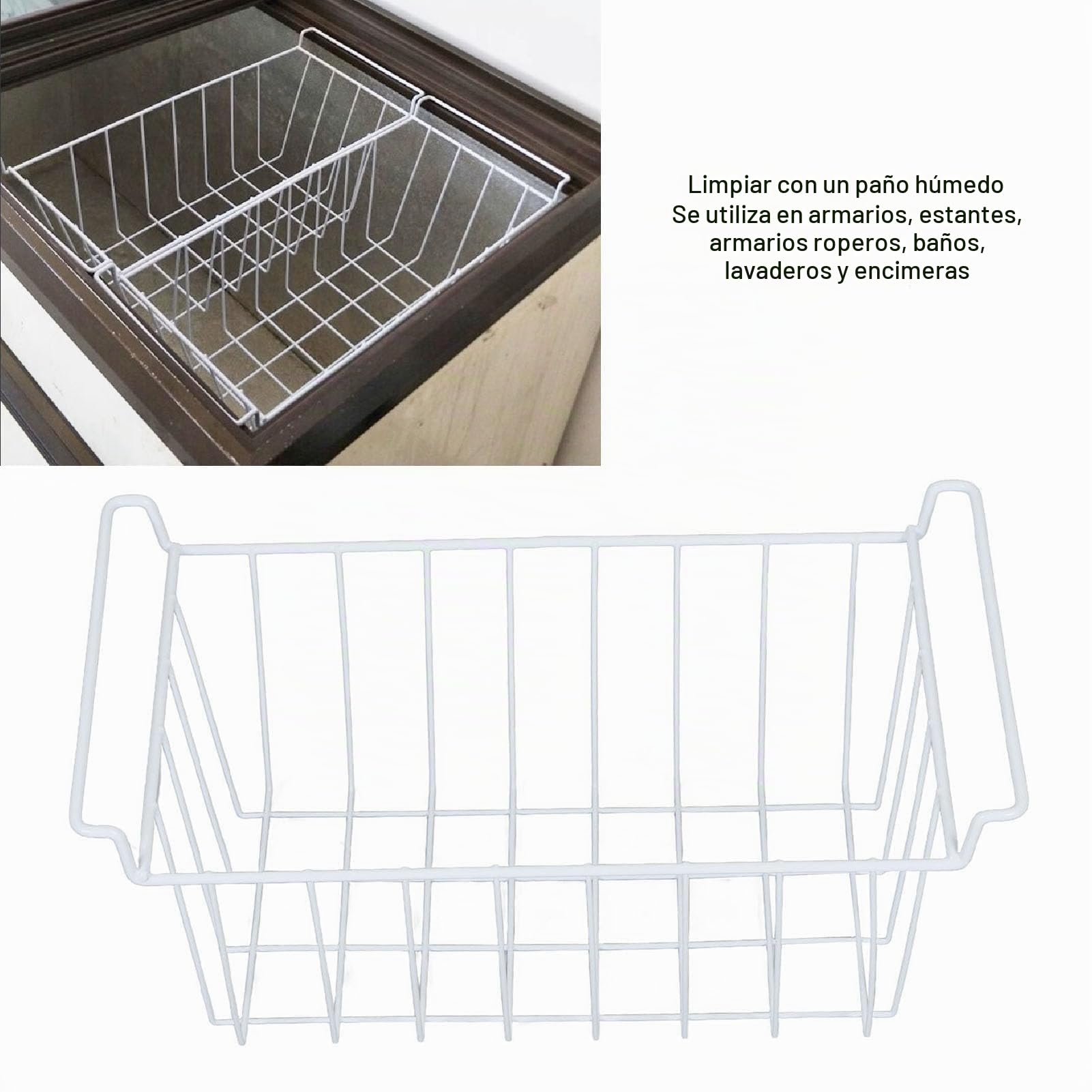 2 Cestas Grandes de Almacenamiento de Alambre para Congelador, Inoxidables con Asas Portátiles, Ideales para Despensa, Nevera, Baño, Dormitorio, Lavadero y más. (49,5x24,5x20