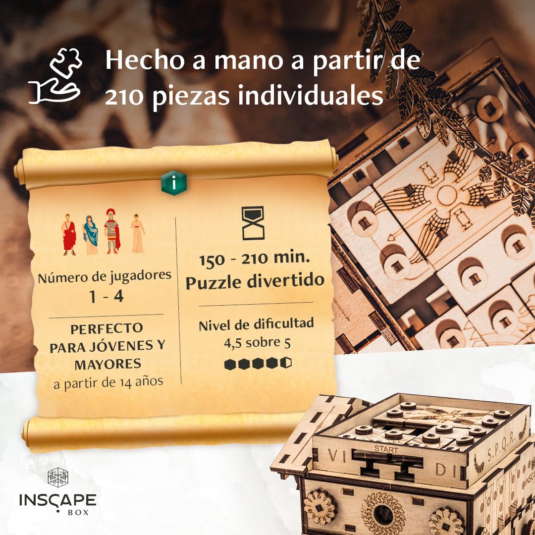 INSCAPE Caesar´s Riches Puzzle Box – Cluebox – Escape Room de madera en una caja para adultos – Rompecabezas mental – Cajas de rompecabezas con compartimentos ocultos – Gadget de regalo de cumpleaños
