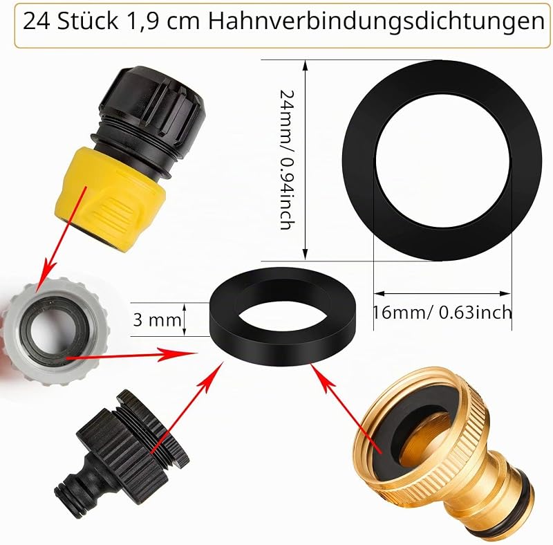 Set de 72 de garnituri de etanșare și inele O Outus, conținând 24 bucăți de 1/2 inch, 24 bucăți de 3/4 inch și 24 bucăți inele O pentru furtun de duș
