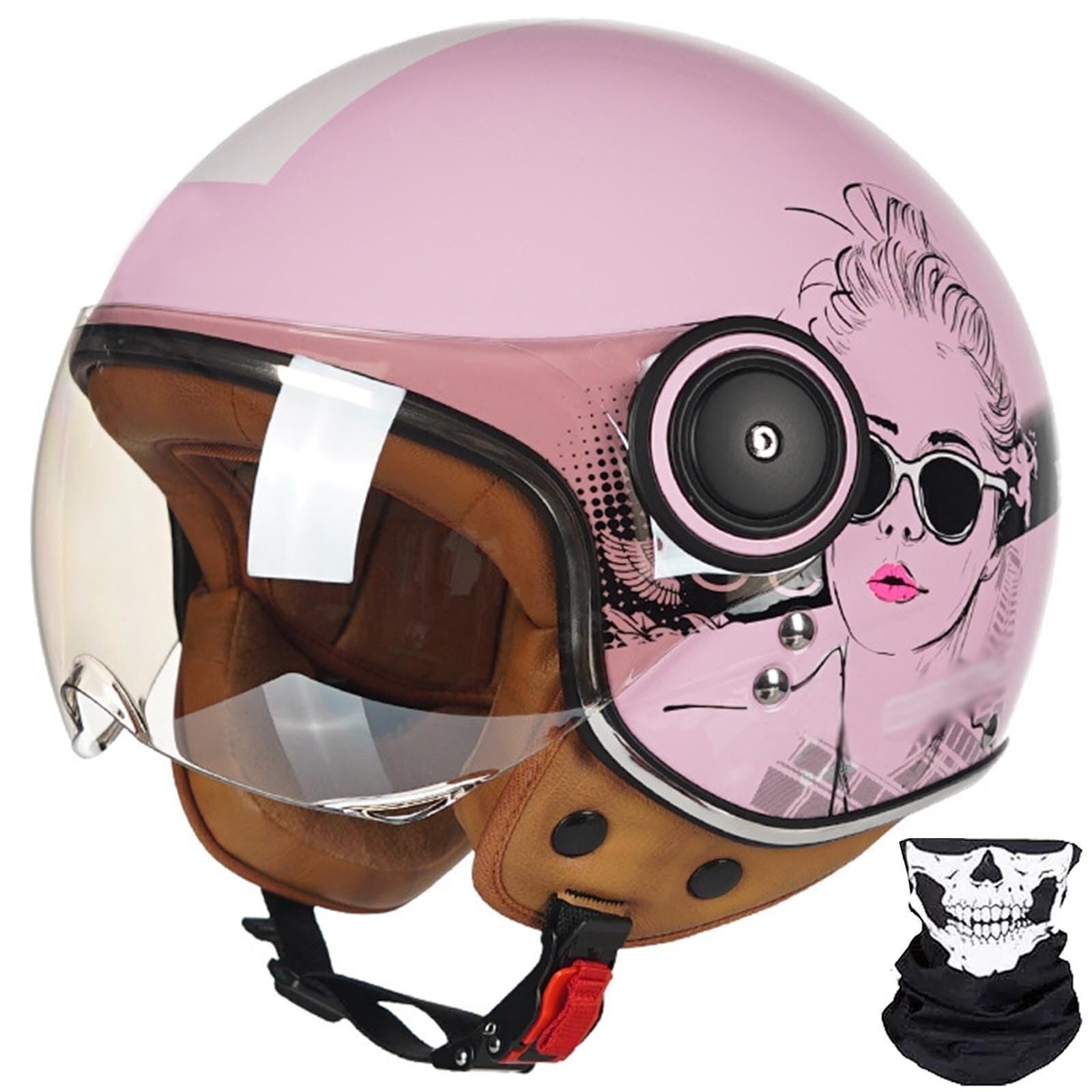 Guida con Stile: Casco Moto Jet Rétro 3/4 con Doppia Visiera per Uomo Donna Adulto Scooter Motorino Casco Aperto Omologato ECE 22.06 DOT Italiano Pop-Art Bianco Italia