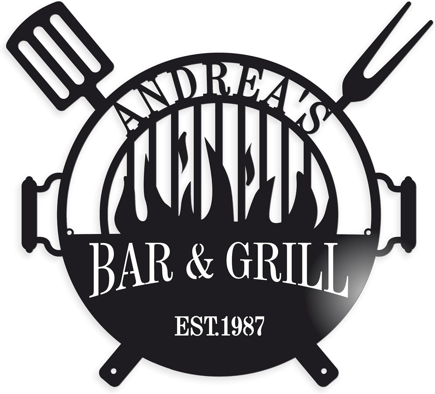 FranJohnsonHouse Personalized Bar and Grill Name Outdoor Round Sign, BBQ Grilling Custom Metal Wall Art, Man Cave Decor, Grill Father Dad's BBQ Housewarming Birthday Gift Garden Patio Decor (Design 2)