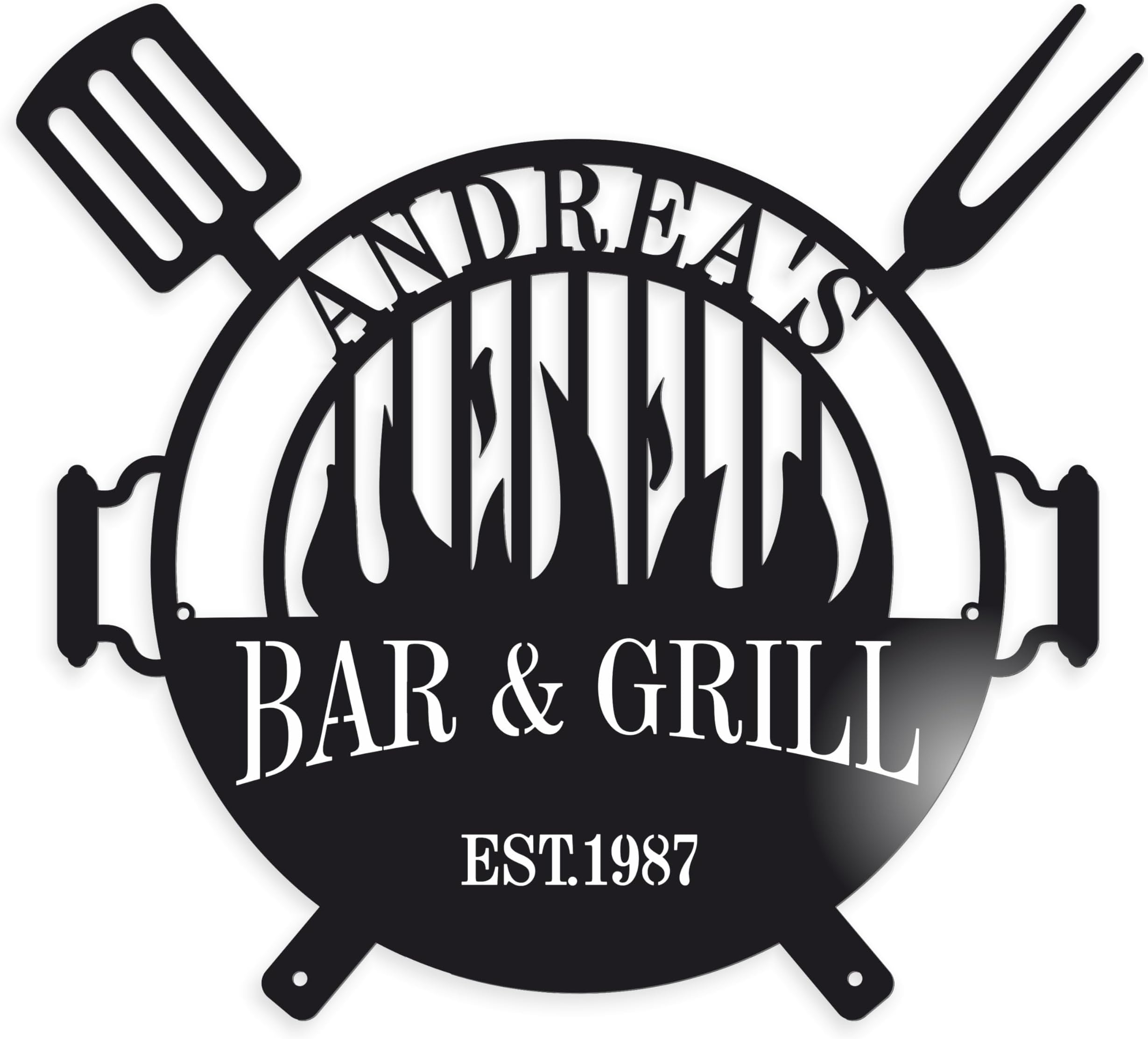 FranJohnsonHouse Personalised Bar and Grill Name Sign BBQ Grilling Custom Metal Wall Art Barbecue Outdoor Man Cave Decor Grill Father Dad's BBQ Housewarming Birthday Gift Garden Patio Decor (Design 2)